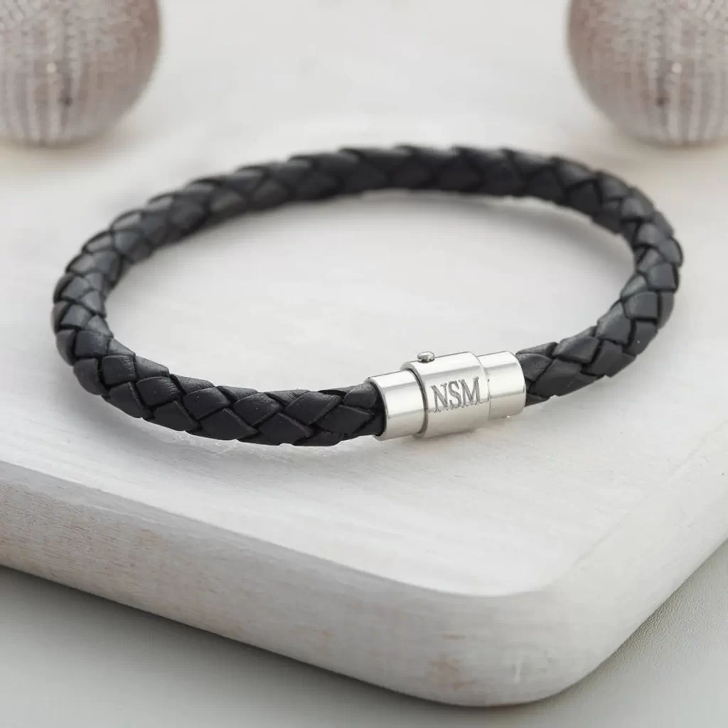 Boy's Personalised Clasp Leather Bracelet • Engraved Jewellery • Gifts for Him