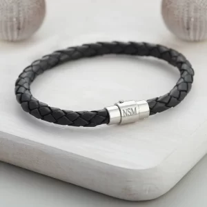 Boy's Personalised Clasp Leather Bracelet • Engraved Jewellery • Gifts for Him
